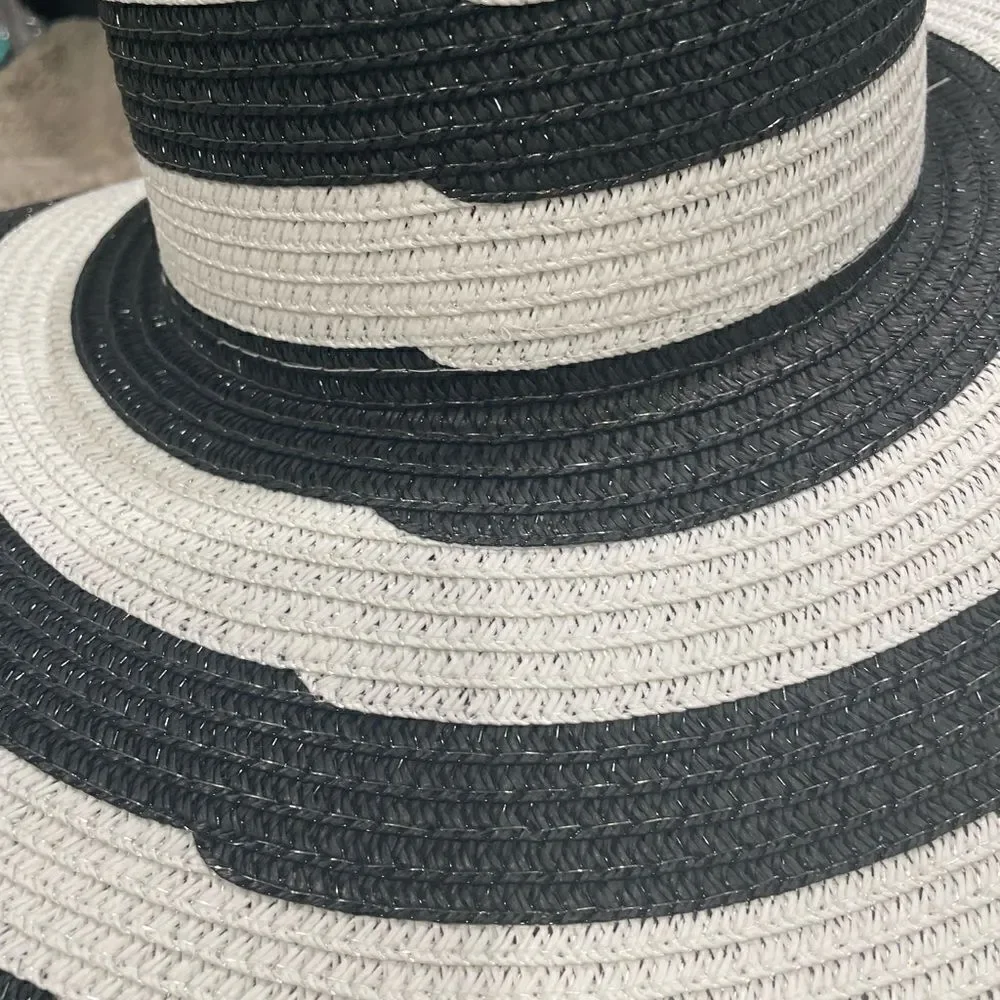 SUPER CHIC Striped Wide Brim UV Protection Summer Beach Sun Hat Adjustable